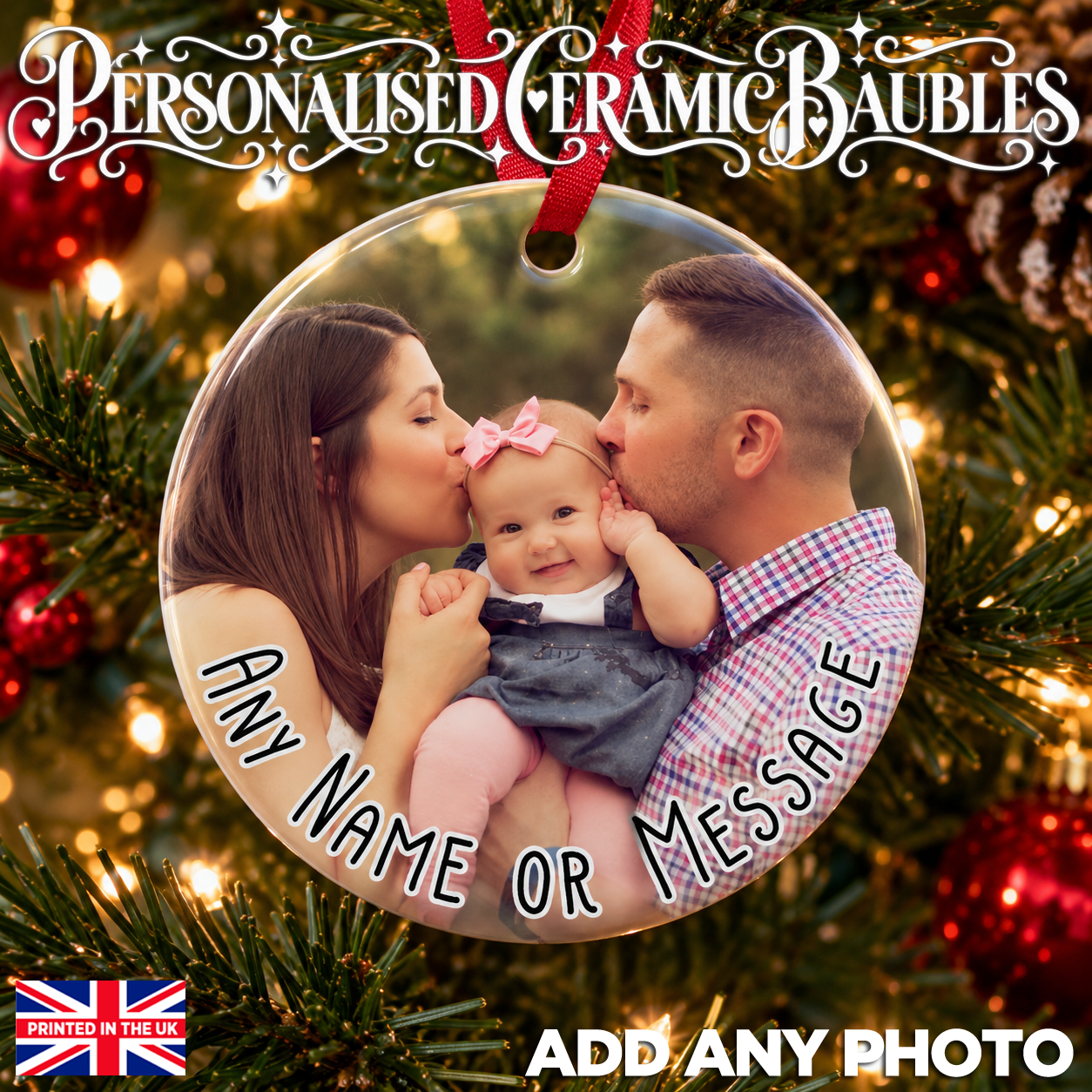 Any Photo & Message Photo Upload - Ceramic Bauble - Image 2
