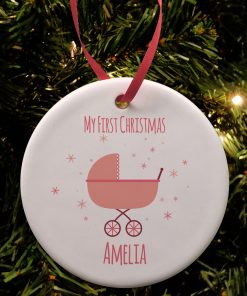 Ceramic Bauble - Baby 1st Christmas Girl Bauble