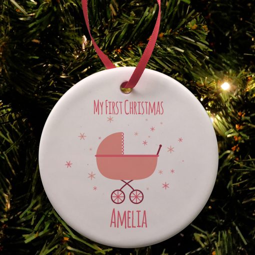 Ceramic Bauble - Baby 1st Christmas Girl Bauble