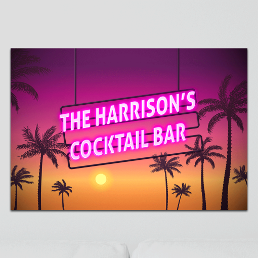 Aluminium Wall Art - Any Names Cocktail Bar Neon