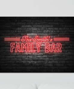 Aluminium Wall Art - Any Names Family Bar Neon