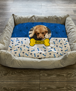 Personalised Dog Bed Paws & Bones Blue