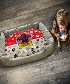 Personalised Dog Bed Paws Red