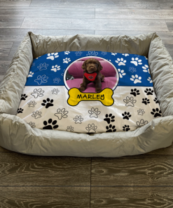 Personalised Dog Bed Paws Blue