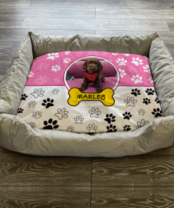 Personalised Dog Bed Paws Pink