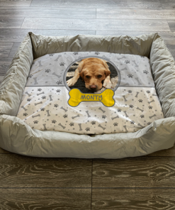 Personalised Dog Bed Paws & Bones Grey