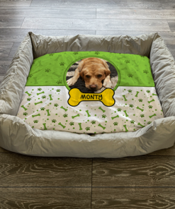 Personalised Dog Bed Paws & Bones Lime Green