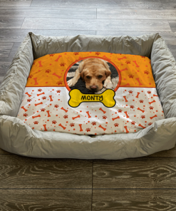 Personalised Dog Bed Paws & Bones Orange