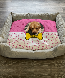 Personalised Dog Bed Paws & Bones Pink