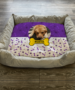 Personalised Dog Bed Paws & Bones Purple