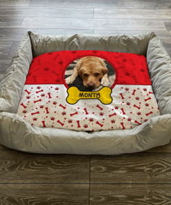 Personalised Dog Bed Paws & Bones Red