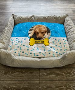 Personalised Dog Bed Paws & Bones Sky Blue
