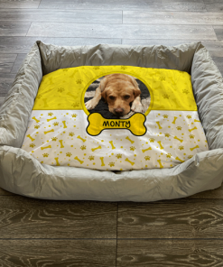 Personalised Dog Bed Paws & Bones Yellow