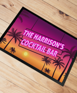 Personalised Door Floor Mat Any Names Cocktail Bar Neon