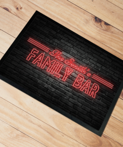 Personalised Door Floor Mat Family Bar Neon