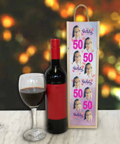 Personalised Wine Box Birthday & Age Pink Photo Upload
