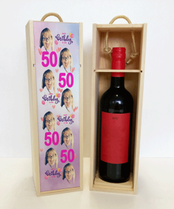 Alternative view of Personalised Wine Box Birthday & Age Pink Photo Upload