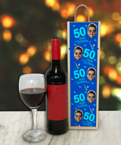 Personalised Wine Box Birthday & Age Blue Photo Upload