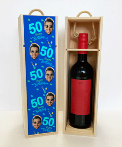 Alternative view of Personalised Wine Box Birthday & Age Blue Photo Upload