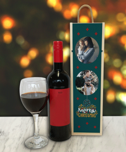 Personalised Wine Box Merry Christmas Dark Green 2 Photo Upload