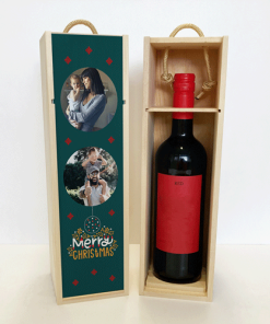 Alternative view of Personalised Wine Box Merry Christmas Dark Green 2 Photo Upload