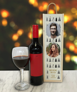 Personalised Wine Box Christmas Trees Photo Upload & Text