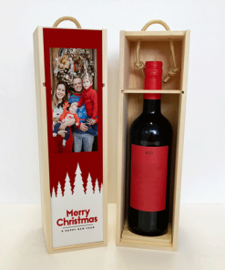 Alternative view of Personalised Wine Box Merry Christmas & Happy New Year Red Trees Photo Upload