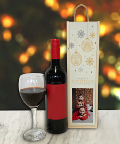 Personalised Wine Box Baubles & Snowflakes Cream Photo Upload