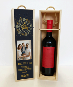 Alternative view of Personalised Wine Box Black Snowflake Photo Upload & Text
