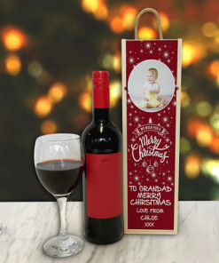 Personalised Wine Box Snowflakes Red Photo Upload & Text