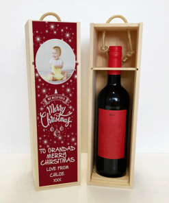 Alternative view of Personalised Wine Box Snowflakes Red Photo Upload & Text