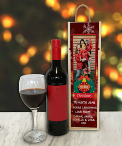 Personalised Wine Box Wreath Red Photo Upload & Text