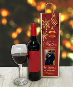 Personalised Wine Box Baubles & Snow Flakes Photo Upload