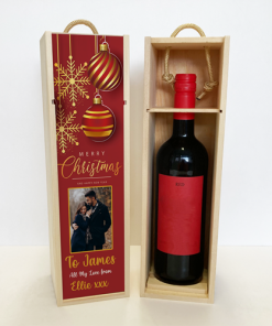 Alternative view of Personalised Wine Box Baubles & Snow Flakes Photo Upload