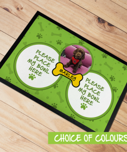 Personalised Pet Dog Mat With Bowls Photo Upload- Choice Of Colours