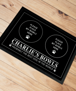 Personalised Pet Dog Mat Best Dog In The World With Bowls