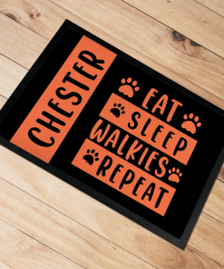 Personalised Pet Dog Mat Eat Sleep Walkies Repeat
