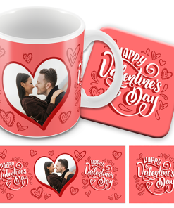 Personalised Valentines Day Mug & Coaster Set Hearts 2
