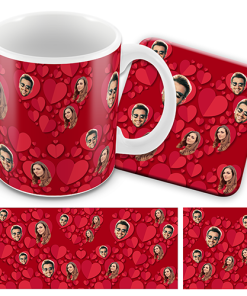 Personalised Valentines Day Mug & Coaster Set Hearts 3