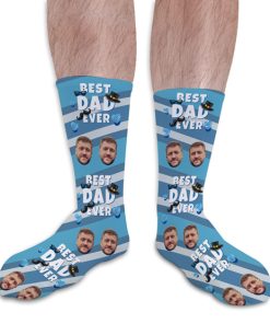 Best Dad Ever Blue Stripes Fathers Day Personalised Socks Photo Socks