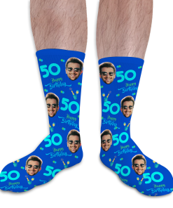 Birthday & Age Champagne Personalised Photo Socks