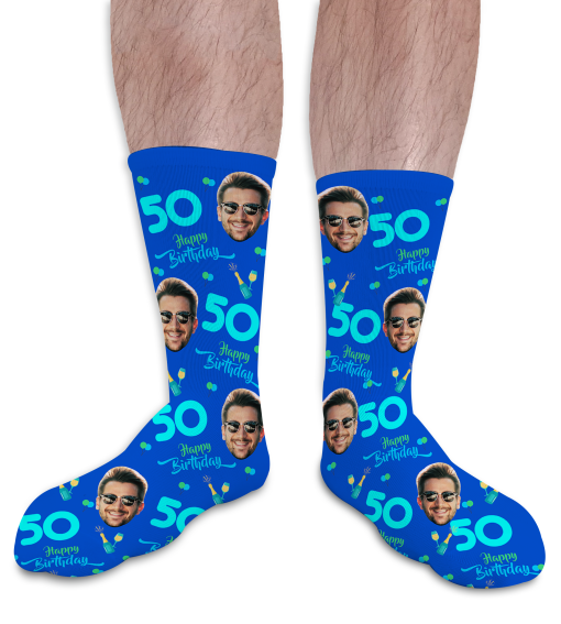 Birthday & Age Champagne Personalised Photo Socks
