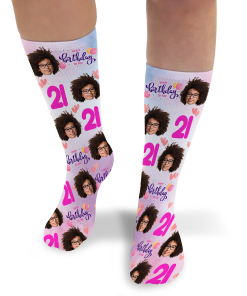 Birthday & Age Pink Personalised Photo Socks