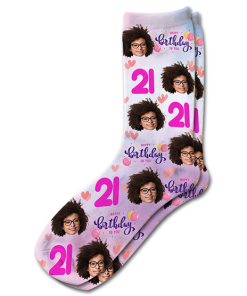 Alternative view of Birthday & Age Pink Personalised Photo Socks