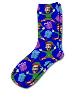 Alternative view of Elf Body Blue Personalised Christmas Socks Photo Socks