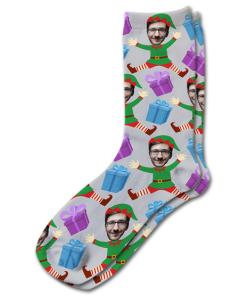 Alternative view of Elf Body Grey Personalised Christmas Socks Photo Socks