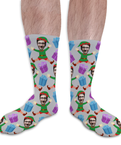 Elf Body Grey Personalised Christmas Socks Photo Socks