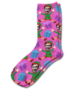 Alternative view of Elf Body Pink Personalised Christmas Socks Photo Socks