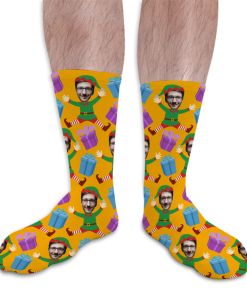 Elf Body Yellow Personalised Christmas Socks Photo Socks