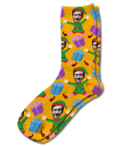 Alternative view of Elf Body Yellow Personalised Christmas Socks Photo Socks